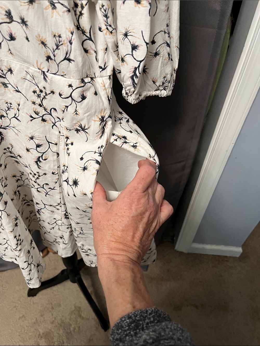 Universal Thread Cream Mini Dress with Black Vine and Tan Floral Accents - Picture 2 of 3
